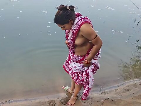 Indian municipal wifey bathing in the